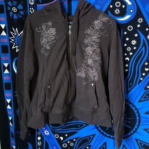Embroidered Brown Zip Up Sweatshirt